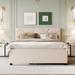 Latitude Run® Queen Size Upholstered Platform Bed w/ Brick Pattern Headboard & Twin XL Size Trundle in Brown | Wayfair