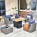 Red Barrel Studio® Aliva 4 - Person Outdoor Seating Group w/ Cushions in Blue | Wayfair E93D58A1D5074625BA5605BDC09D9EF1