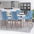 Rosdorf Park Velvet bar stools w/ Wood Legs, Button Tufted, Chrome Nailhead | Wayfair F5B3AFECBC7340CC961BDDA16BC09A8E