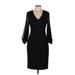 Badgley Mischka Cocktail Dress - Sheath V-Neck 3/4 sleeves: Black Solid Dresses - New - Women's Size 6