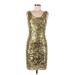 BCBGMAXAZRIA Cocktail Dress - Sheath Scoop Neck Sleeveless: Gold Print Dresses - Women's Size Medium