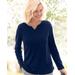 Blair Women's Coastal Cotton Long Sleeve Notch-Neck Tee - Blue - PL - Petite