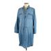 Gloria Vanderbilt Casual Dress - Shirtdress Collared 3/4 sleeves: Blue Print Dresses - Women's Size Medium