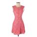 Tea n Rose Casual Dress - A-Line Crew Neck Sleeveless: Pink Print Dresses - Women's Size Small