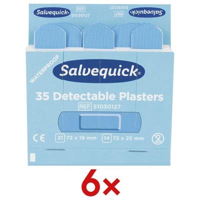 6er-Pack Pflaster »Salvequick®« 35 Strips detektierbar, wasserfest blau, Salvequick, 2.5x7.2 cm