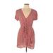 Blue Blush Casual Dress - Mini Plunge Short sleeves: Red Dresses - Women's Size Large