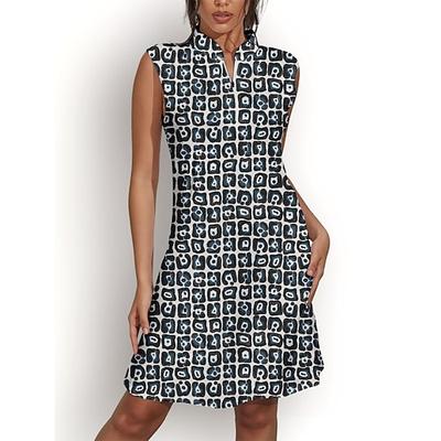 Femme robe de golf Noir Sans Manches Floral Vêtements de golf pour femmes, tenues, vêtements