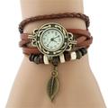 Montre-bracelet à quartz pour femme, tissage enroulé autour de la montre-bracelet en cuir, ensemble de montre-bracelet classique