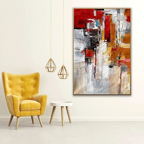 Ölgemälde 100% Handarbeit handgemalte Wandkunst auf Leinwand abstrakte Messermalerei Landschaft gelb rot für Heimdekoration Dekor gerollte Leinwand ohne Rahmen ungedehnt Image