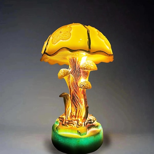 Pilz-Tischlampe, simuliertes Buntglas-Nachtlicht, dekorative Nachttischlampe aus böhmischem Harz, für Schlafzimmer, Wohnzimmer, Heimbüro, Deko-Geschenk Image