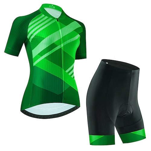 21Grams Damen Radtrikot mit Radhose kurz Trägern fahrradbekleidung set Radtrikot mit Radhose fahrradbekleidung set Kurzarm MTB Mountain Rennrad Schwarz Grün Purpur Graphic Streifen Fahhrad