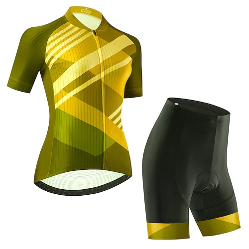 21Grams Damen Radtrikot mit Radhose kurz Trägern fahrradbekleidung set Radtrikot mit Radhose fahrradbekleidung set Kurzarm MTB Mountain Rennrad Schwarz Grün Purpur Graphic Streifen Fahhrad