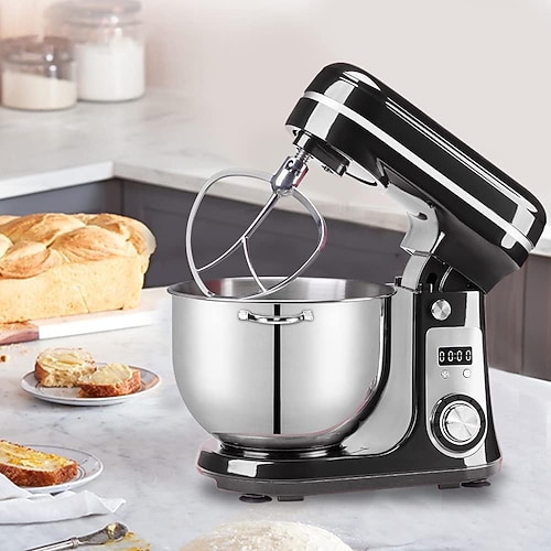 Küchen-Elektro-Standmixer, 6-Gang-Kippkopf-Lebensmittelmixer mit 6,5-qt-Edelstahlschüssel, Knethaken, Flachrührer, Spritzschutzabdeckung
