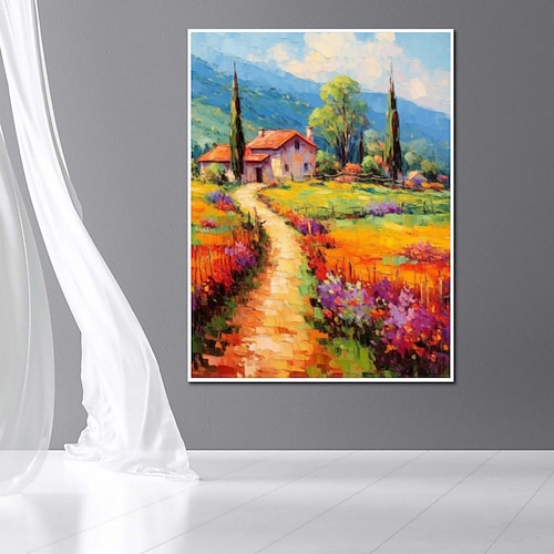 handgemalter Ölgemälde, Leinwand, Wandkunst, Dekoration, Impression, Messermalerei, Landschaft, Landschaft, für Heimdekoration, gerolltes, rahmenloses, ungedehntes Gemälde Image