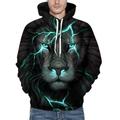 Herren Hoodie Sweatshirt Kapuze Denim Blue Schwarz Blau Purpur Orange Mit Kapuze Tier Löwe 3D Bedruckt Wochenende 3D-Druck Übergröße Aktiv Herbst Winter Bekleidung Kapuzenpullover Sweatshirts Langarm