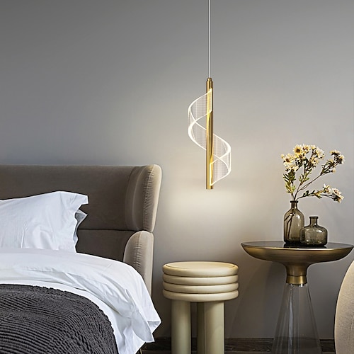 LED-Pendelleuchte, spiralförmiges Schlafzimmer-Nachttisch-Droplight, 30 cm, moderne, minimalistische Esszimmerbar, verstellbare lange Linie, Hardware-Pendelleuchte, Deckenleuchte Image