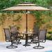 6 Pieces Outdoor Dining Set with Umbrella Patio Furniture Set with 4 Sling Dining Swivel Chairs 1 x 37 Wood-Like Table and 1 x 10ft 3 Tiers Umbrella (Beige)