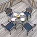 VIVIJASON 5-Piece Patio Furniture Dining Set All-Weather Cast Aluminum Outdoor Conversation Set Include 4 Cushioned Chairs and 1 Round Table w/Umbrella Hole for Balcony Backyard Navy Blue Cushion