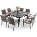 & William Outdoor Patio 7 Pieces Dining Set with 6 PE Rattan Chairs and 1 Rectangle Expandable Metal Table Modern Outdoor Furniture with Seat Cushions for Poolside Porch Patio Bal