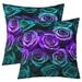 YST Ombre Rose Pillow Covers 16x16 Inch Set of 2 Teal Purple Floral Throw Pillow Covers Turquoise Rose Cushion Covers Romantic Blossom Flower Aesthetics Decorative Pillow Covers For Girls