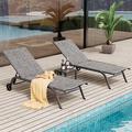 ECOPATIO Chaise Lounge Outdoor Set of 3 Aluminum Lounge Chairs for Outside w Wheels Textilene Padded Patio Lounge Chair w 5 Adjustable Position Pool Lounge Chairs for Beach Deck Grey