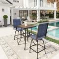 Sophia & William Patio Bar Set Outdoor Textilene Chairs & Height Table Furniture Bistro Set Blue