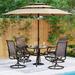 6 Pieces Outdoor Dining Set with Umbrella Patio Furniture Set with 4 Sling Dining Swivel Chairs 1 x 37 Wood-Like Table and 1 x 10ft 3 Tiers Umbrella (Beige)