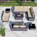 8PCS Outdoor Patio Furniture Set with 43 55000BTU Gas Propane Fire Pit Table PE Wicker Rattan Sectional Sofa Patio Conversation Sets Navy Blue