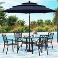 & William Patio Dining Set for 6 with 13ft Double-Sided Patio Umbrella 8 Piece Metal Outdoor Table Furniture Set - 6 Outdoor Chairs 1 Rectangle Dining Table and 1 Large Navy Blue Um