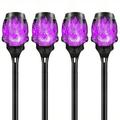 4 Packs Skull Solar Flame Lights Halloween Decoration Outdoor Holiday Garden Torches Realistic Flames Warm Color Light Blue Light Purple Light Suitable For Outdoor Garden Party
