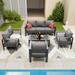 ECOPATIO Aluminum Patio Furniture Set 8 Pcs Metal Modern Outdoor Sofa Sets Outdoor Sectional Patio Conversation Set with Coffee Table for Backyard Poolside Dark Grey (Included Waterproof Covers)