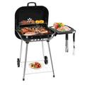 SYTHERS 28 Portable Charcoal Grill with Wheels & Vents on Lid & Foldable Side Shelf for Outdoor Cooking Barbecue Camping BBQ