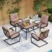 Patio Dining Set for 4 Outdoor Furniture Square Bistro Table with 1.57 Umbrella Hole 4 Spring Motion Chairs with Cushion Burgundy for Backyard Garden Lawn