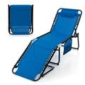 Gymax Folding Chaise Lounge Portable Lay Flat Reclining Chair w/ 4-Level Backrest Side Pocket Navy