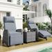 3 Pieces Outdoor Rattan Sofa All Weather Conversation Sofa Chair with Coffee Table Adjustable Seat and Headrest Suitable for 2 Person Gray