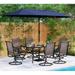 6 Pieces Outdoor Dining Set with Umbrella Patio Furniture Set with 4 Sling Dining Swivel Chairs 1 x 37 Wood-Like Table and 1 x 10ft 3 Tiers Umbrella (Beige)