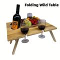 1pc Wooden Picnic Table Portable Wine Table Folding Table Ideal For Wine Lovers Suitable For Outdoor Garden Camping Beach (Wood Color)