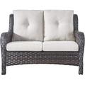 Outdoor Patio Wicker Furniture Sets - Outside Rattan Sectional Conversation Set 1 Sofa with 2 Ottomans(3PC Mixed Grey/Blue)