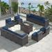 Outdoor Patio Furniture Set 14 Pieces Outdoor Furniture All Weather Patio Sectional Sofa PE Wicker Modular Conversation Sets with Coffee Table 12 Chairs & Seat Clips(Sand)