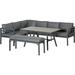 Patio Conversation Furniture Set Seats 8 4 Piece L-Shaped Outdoor Sectional Sofa with Dining Table 2 Couches Cushions and Bench Heather Grey