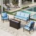 Sophia&William 4 Piece Patio Conversation Set Outdoor Furniture Sofa Set with 50 000BTU Fire Pit Table Blue