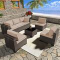 Outdoor Patio Furniture Set 12 Pieces Outdoor Furniture All Weather Patio Sectional Sofa PE Wicker Modular Conversation Sets with Coffee Table 10 Chairs & Seat Clips(Dark Blue)