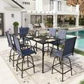 Sophia & William 7Pcs Patio Bar Set Outdoor Textilene Chairs & Height Table Furniture Bistro Set Blue