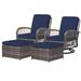 SERWALL 4-Piece Patio Wicker Bistro Furniture Set Outdoor Conversation Set with 2 Cushioned Swivel Rocking Chairs and 2 Ottomans Navy