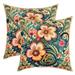 YST Vintage Flower Pillow Covers 16x16 Inch Set of 2 Retro Groovy Flower Throw Pillow Covers for Bed Sofa Bedroom Cherry Blossom Cushion Covers Colorful Floral Decorative Pillow Covers