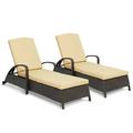 Haverchair Patio Chaise Lounges with Wheels Outdoor Lounge Chairs w/6 Positions Adjustable Backrest Thick Padded Cushion Armrests Rolling for Poolside Balcony and Garden Dark Brown Set of 2