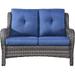 Outdoor Patio Wicker Furniture Sets - Outside Rattan Sectional Conversation Set 1 Sofa with 2 Ottomans(3PC Mixed Grey/Blue)