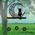 Handmadetneonsign Custom Metal Black Moon Cat Wind Chime Personalized Metal Cat Garden Decor