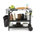 Grill Cart Rolling Outdoor Grill Table Kitchen Island with Adjustable Shelf and Spice Rack Portable Dining Cart Table with Garbage Rack and 4 Hanging Hooks for Garden Backyard Patio Silver Black