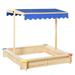 Hassch Kids Sandbox with Cover(47.25 L x 47.25 W x 47.25 H) Wooden Sand Box Toys for Toddlers Age 3-7 Adjustable Height Roof Sand Protection for Outdoor Natural & Blue